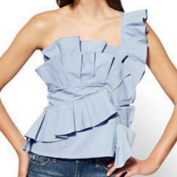 New York & Company Tops - NY&CO chambray one shoulder top Sz L